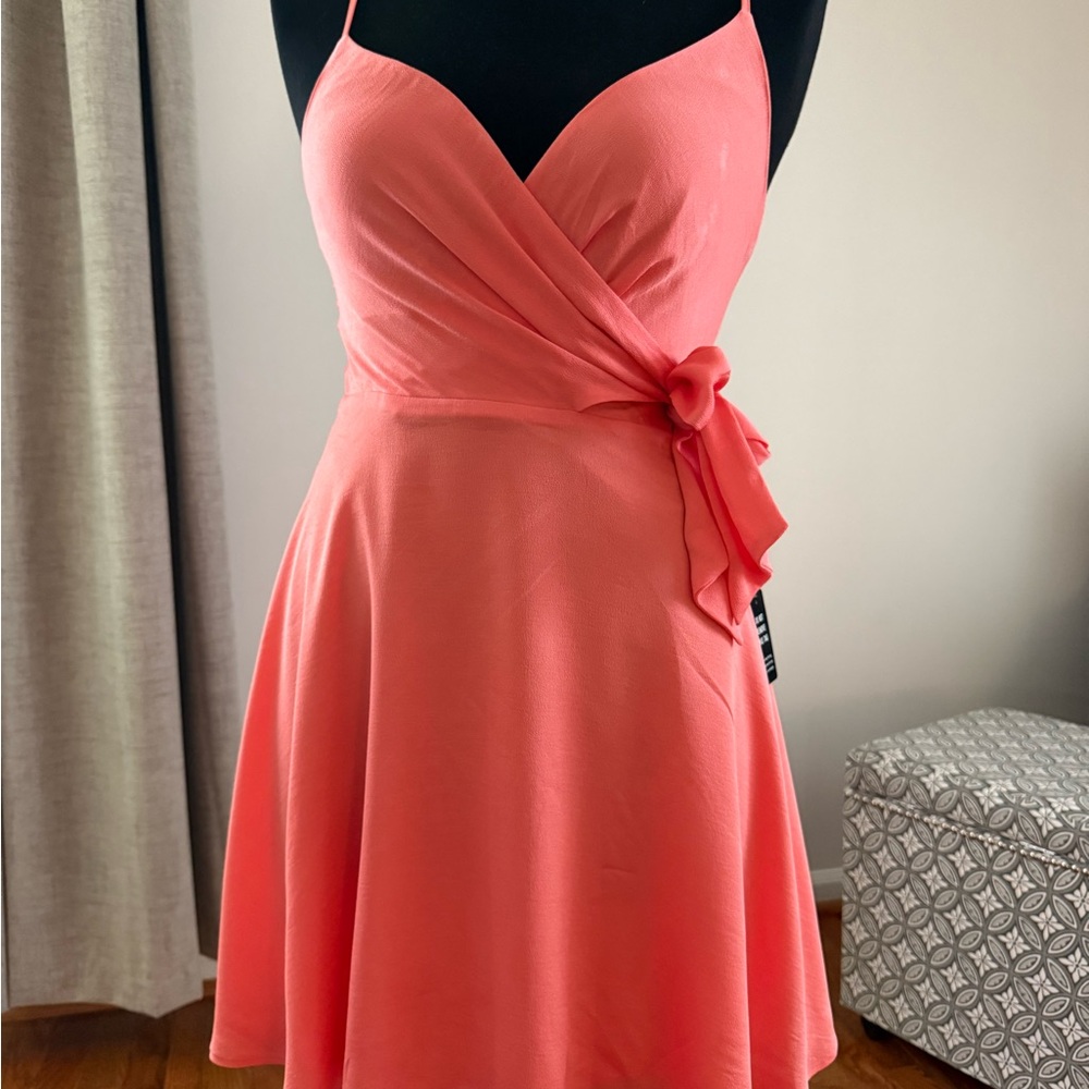 Express Coral Mini Wrap Dress